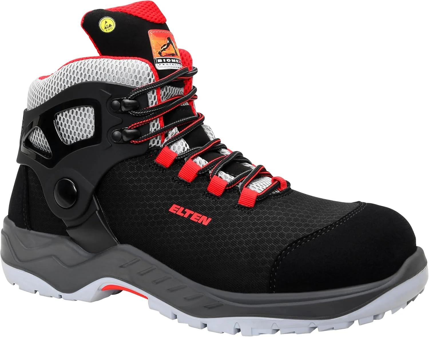 Защитные ботинки ELTEN Arturo Black-red Mid ESD S3S, женские и мужские, текстильные, с композитным защитным носком (легче стального), легкие, спортивные, черный