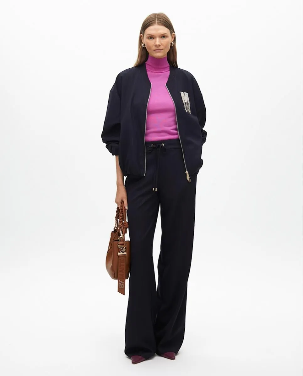 

Женские прямые брюки с мелкой полоской и шнурком для регулировки Lola Casademunt, темно-синий