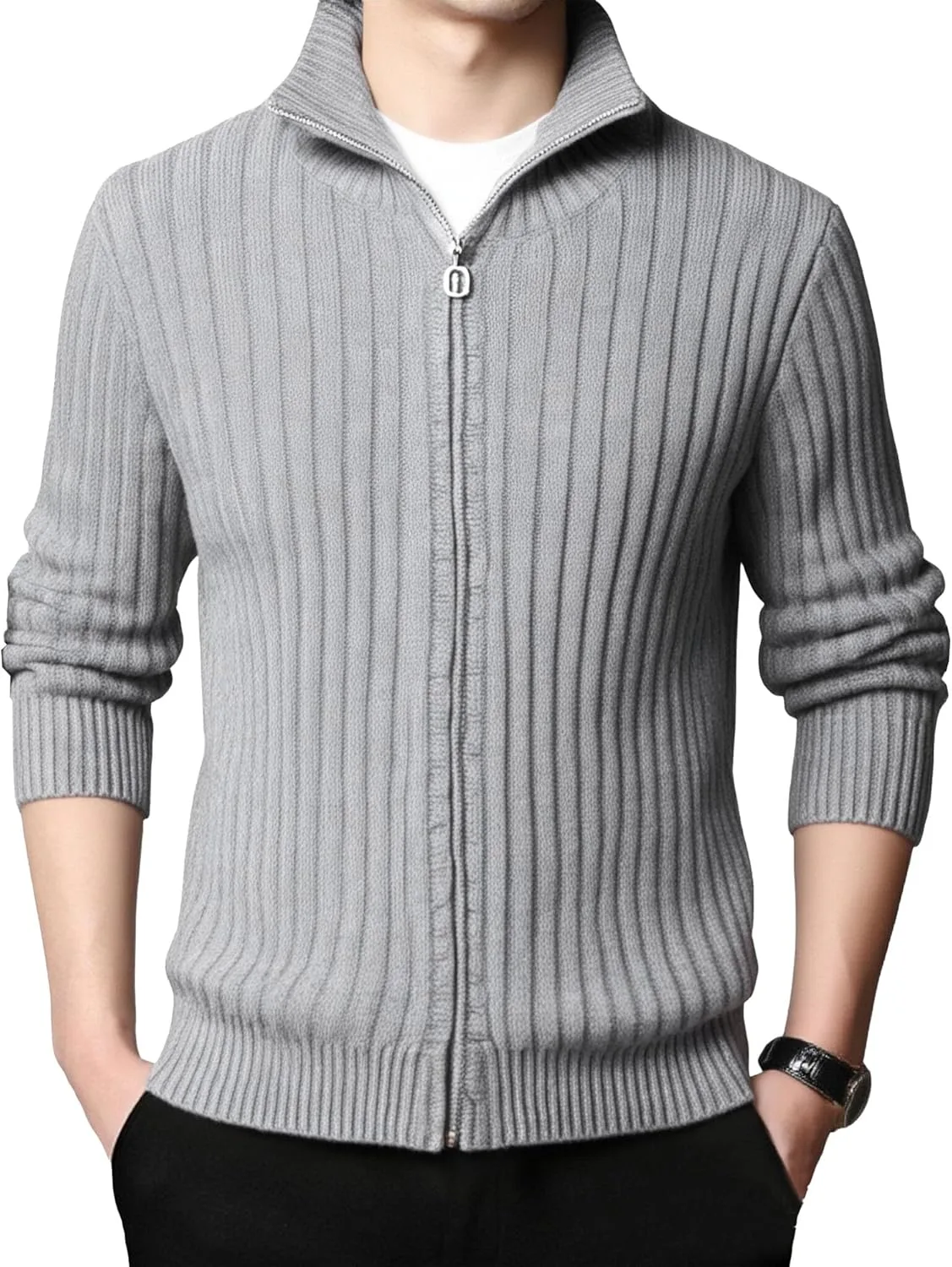 

Мужской кардиган Slim Fit с молнией и воротником стойкой