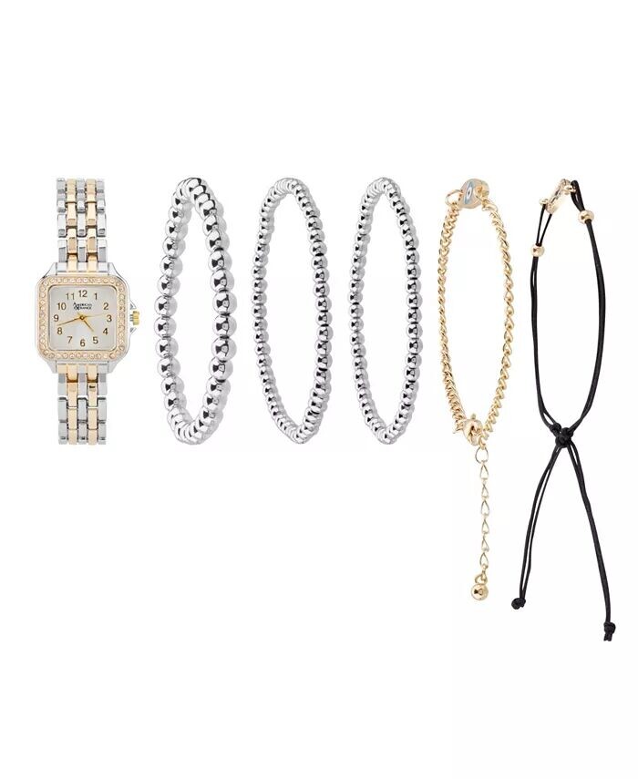 

Женские аналоговые часы с блестящим серебряным или золотым металлическим ремешком из сплава, 26 мм, подарочный набор American Exchange