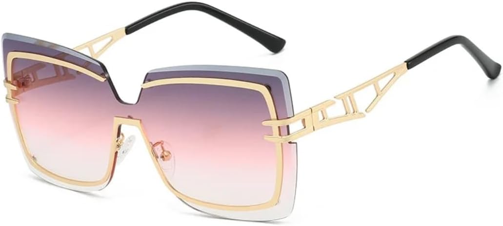 

Роскошные безрамочные солнцезащитные очки с градиентным переходом для женщин, очки с полой оправой для мужчин, модные очки с защитой от УФ-излучения UV400 HHZZYVY, Golden Grey Pink