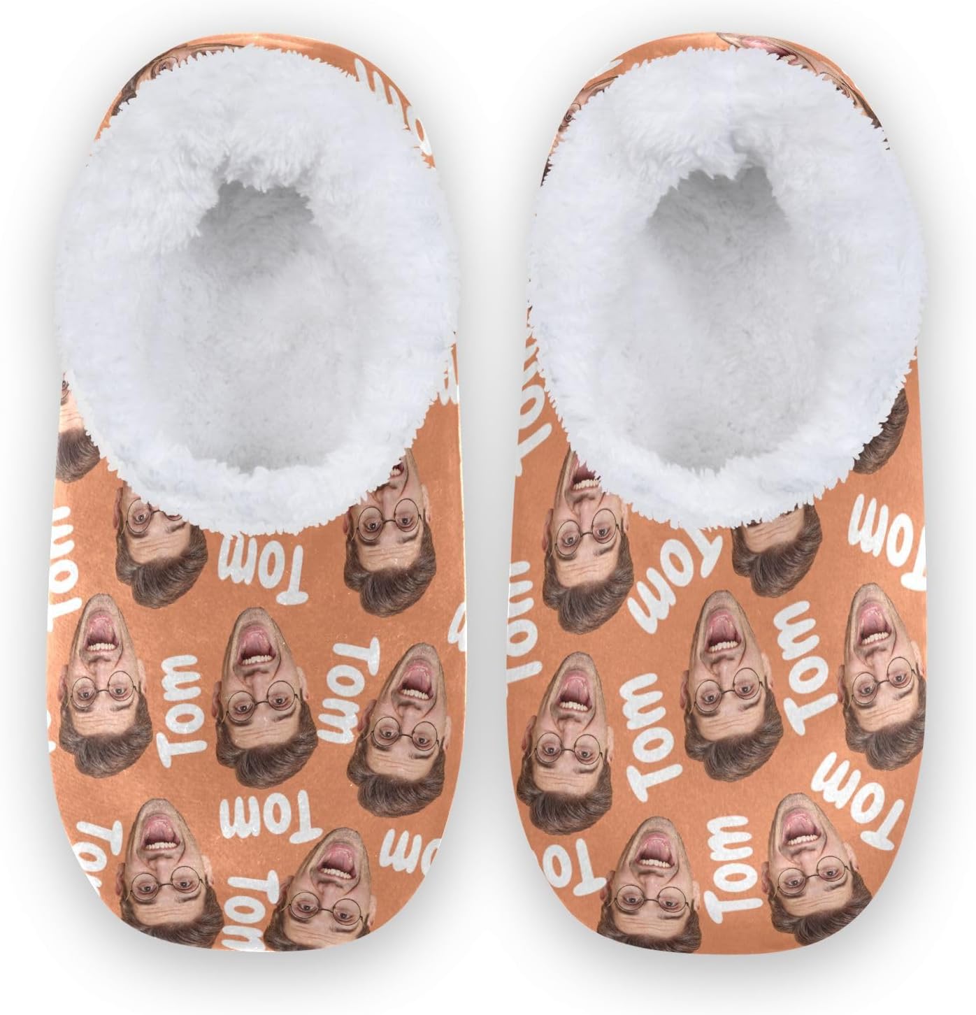 

Женские и мужские домашние тапочки с закрытой пяткой из мягкой памяти, с вязкой, подкладкой из флиса, с фото лица и текстом, теплые носки для отеля, дома и улицы Innewgogo, оранжевый