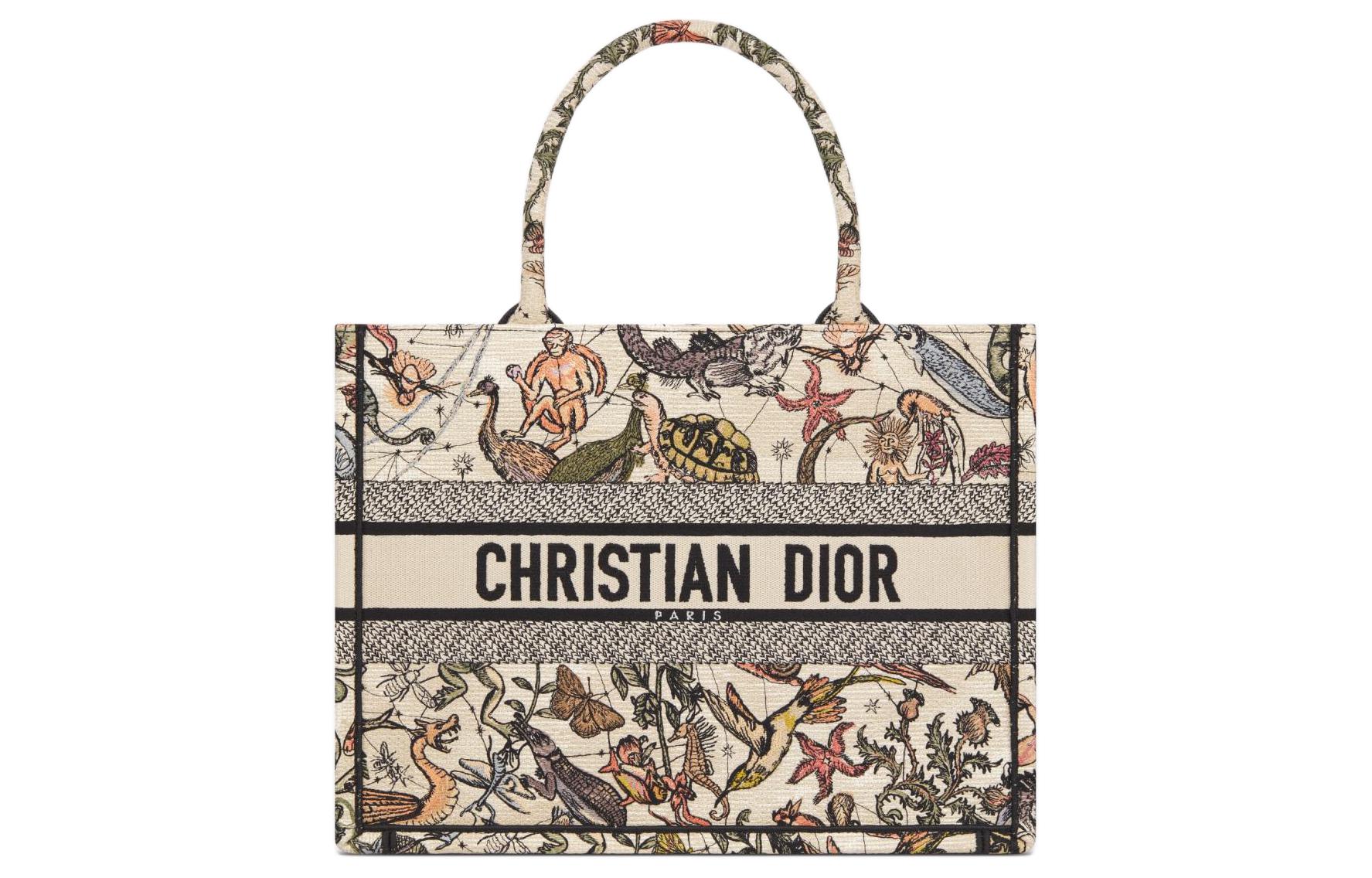 

DIOR Сумка BookTote Animaux Fantastiques с вышивкой, шоппер, женская сумка среднего размера, белый и мультиколор