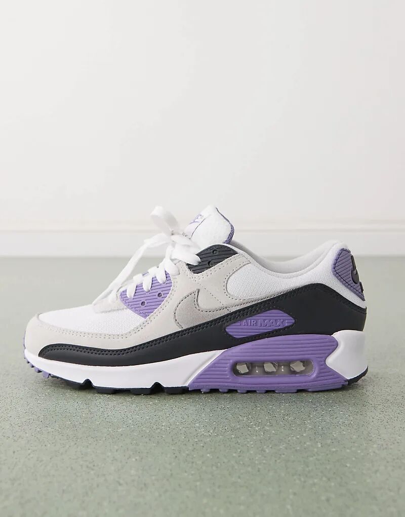 Кроссовки унисекс Nike Air Max 90 серого и фиолетового цветов — фото 2