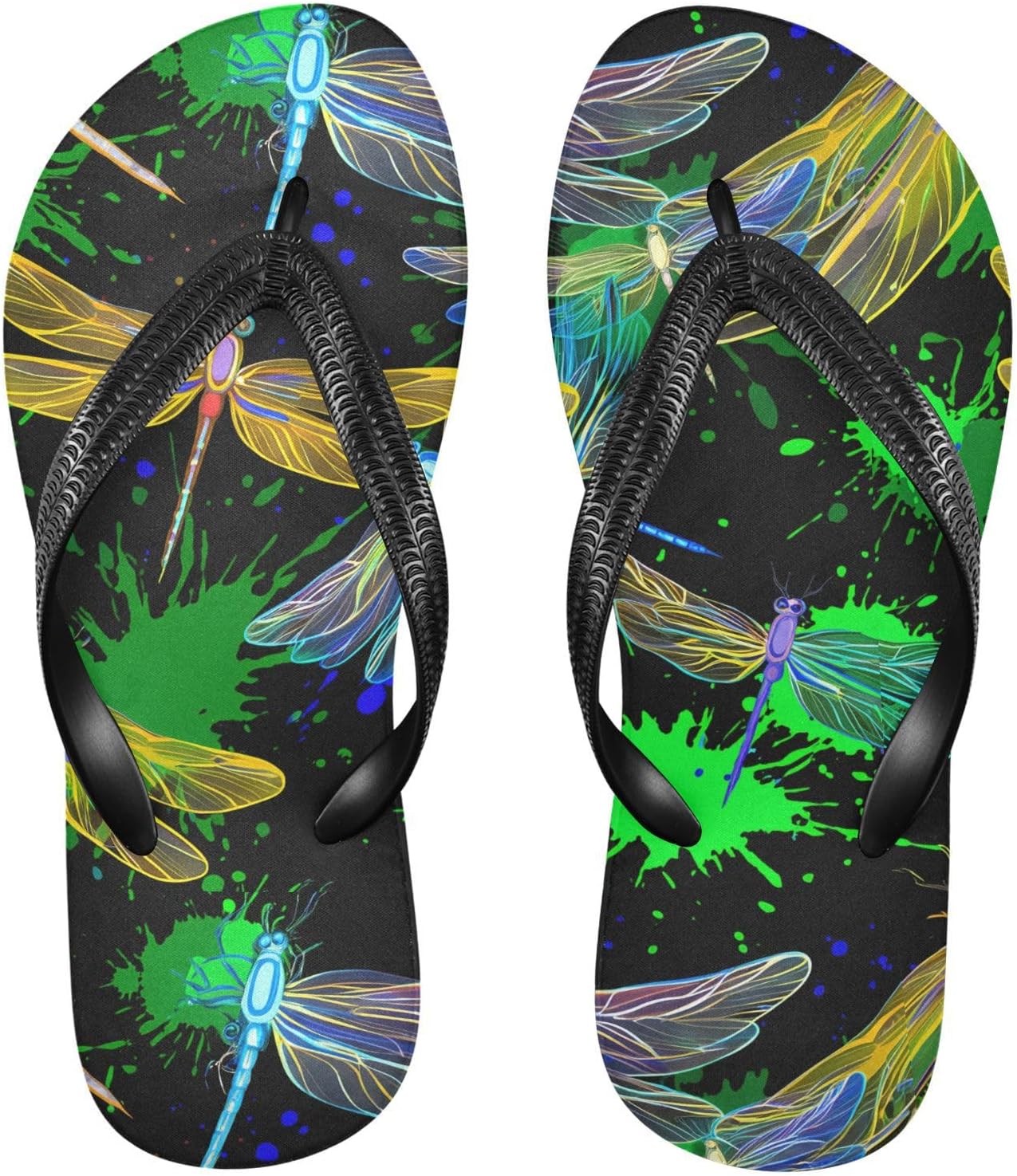

Мужские и женские пляжные шлепанцы Dragonfly зеленые с черными брызгами, резиновые, нескользящие, летние тапочки для душа Sinestour