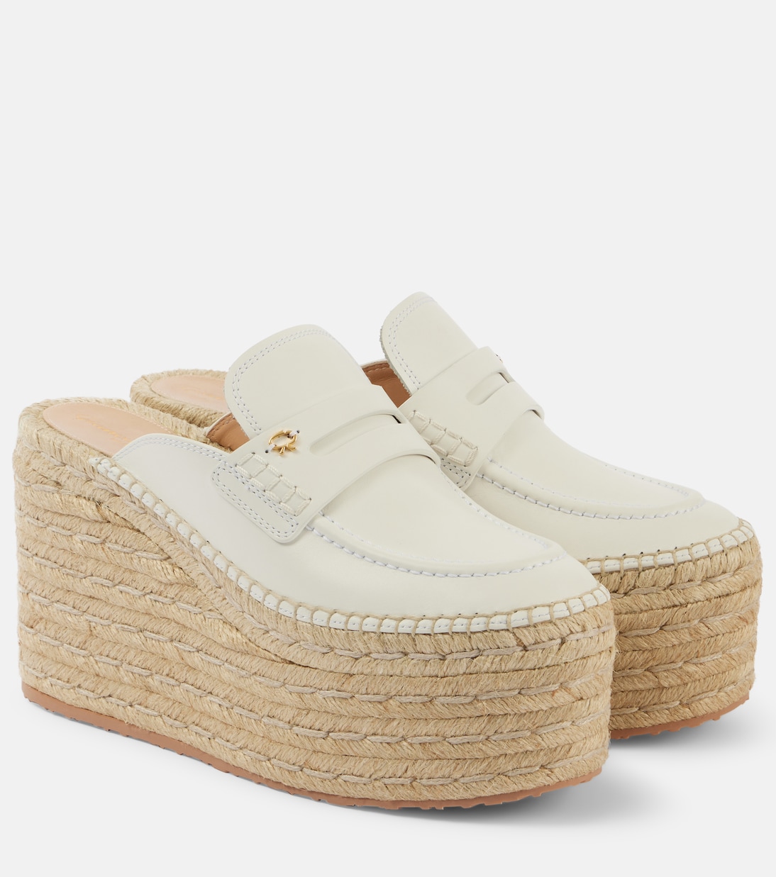 Кожаные эспадрильи на платформе Gianvito Rossi, White + Naturale