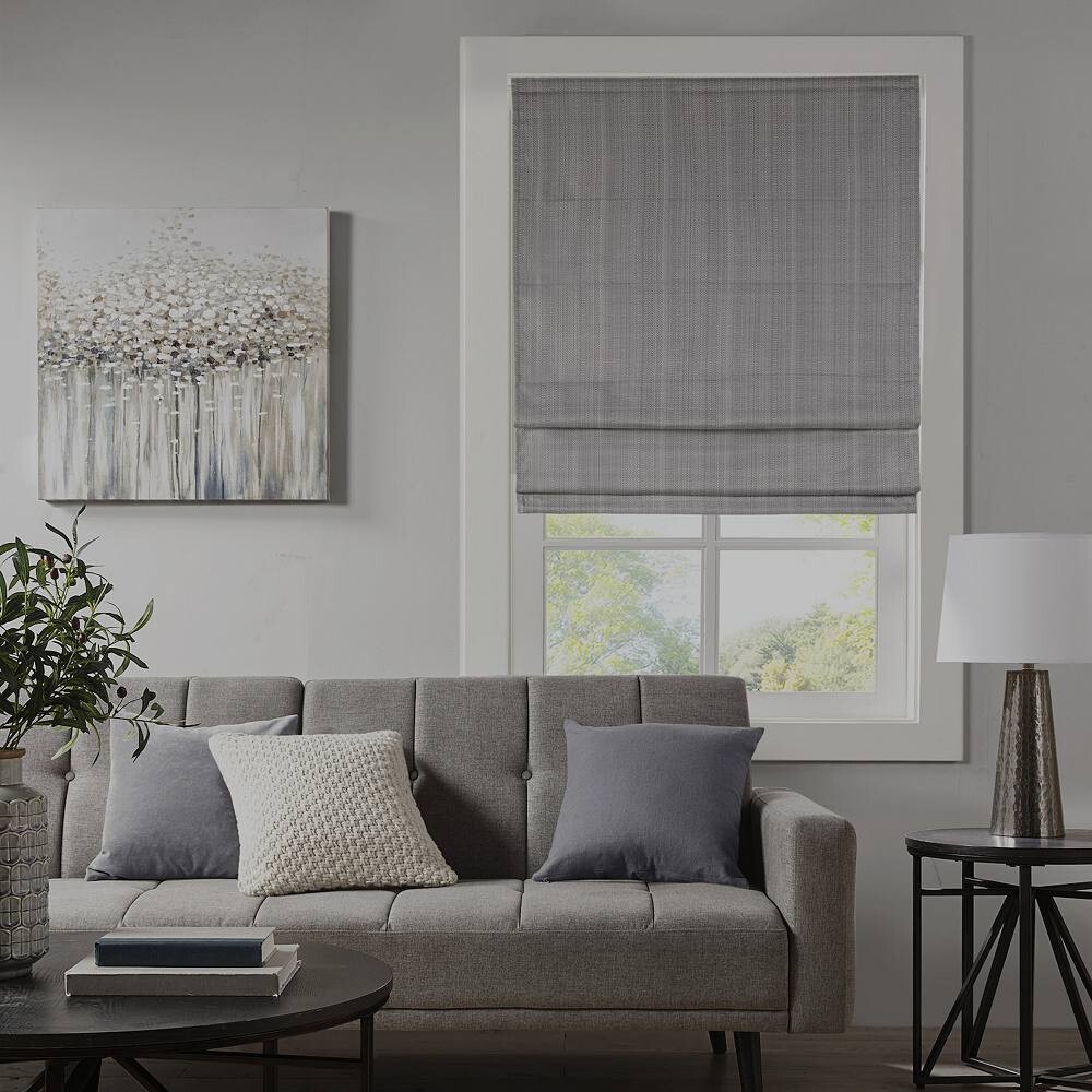 

Madison Park Colm Basketweave 100% затемняющие беспроводные римские шторы, серый
