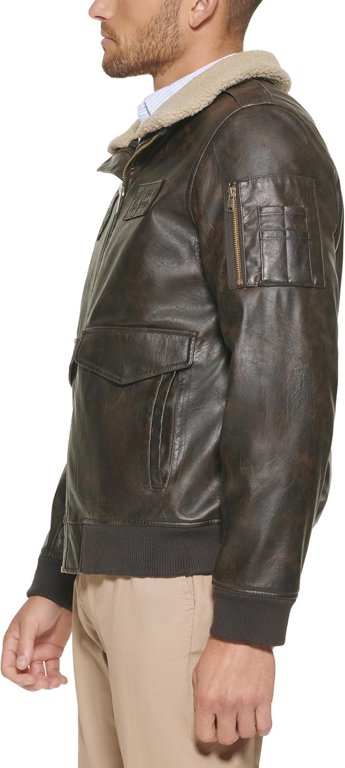 Мужская куртка-бомбер из искусственной кожи Tommy Hilfiger, Medium Brown/Patches — фото 3