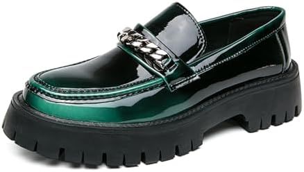

Мужские блестящие лоферы из металлической кожи с цепочкой, легкие, с круглым носком и массивной подошвой, мокасины для вечеринок, повседневной и ежедневной носки Zzyyzzyy, зеленый