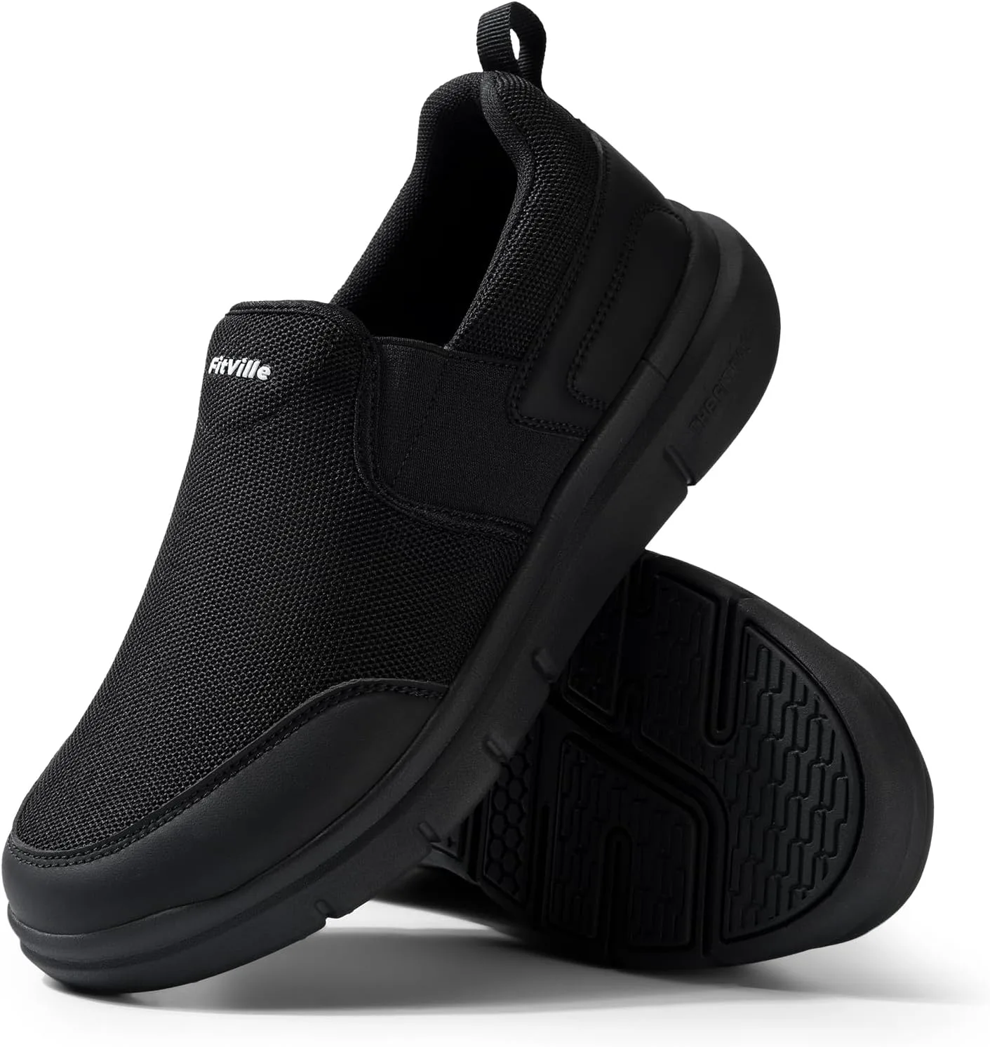 

Мужские облегченные прогулочные туфли FitVille с широкой посадкой, удобные слипоны, легкие, дышащие, с нескользящей подошвой для стояния весь день, черный