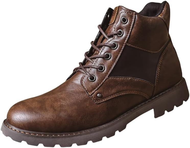 

Мужские ботинки больших размеров до щиколотки - ретро британский стиль, кожаная рабочая обувь с высоким верхом для повседневной и профессиональной носки Hoalox, коричневый