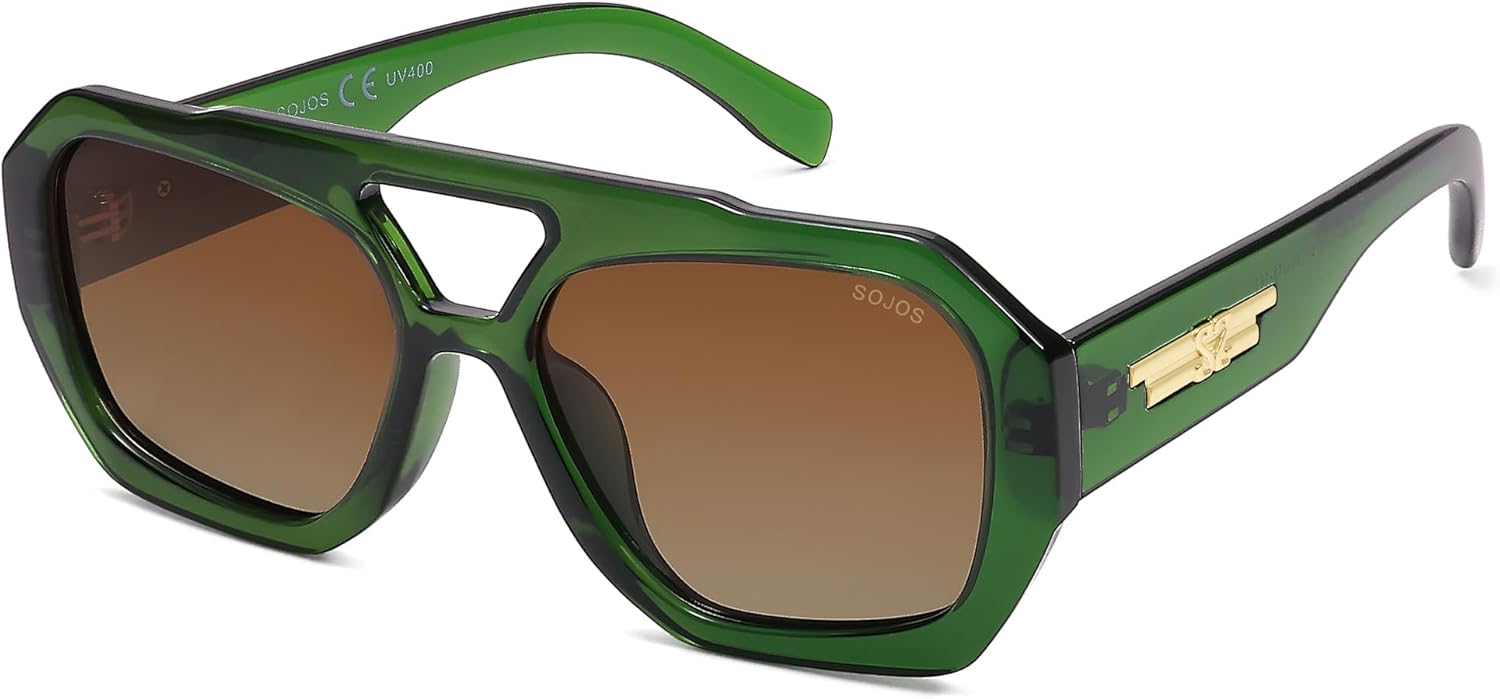 

Солнцезащитные очки-авиаторы SOJOS Trendy для женщин и мужчин, поляризованные, шестиугольная квадратная форма, двойная перемычка, дизайнерский дизайн, модель SJ2288, Tortoise/Brown