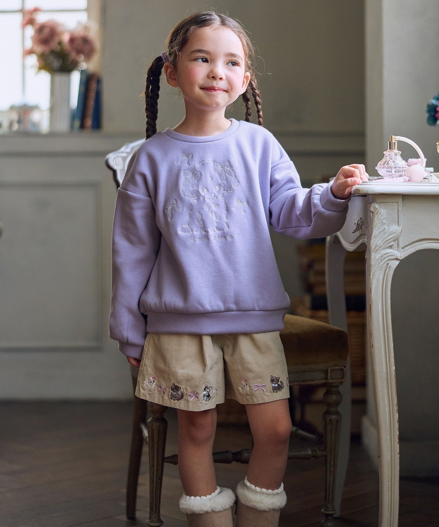 Толстовка с флисовой подкладкой и вышивкой в виде животного ANY KIDS, Lavender x Dog [082]