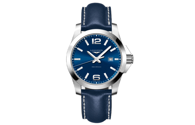 

LONGINES Часы Quartz Movement Men's Watch Watch 43mm Blue Dial Stainless Steel Case Leather Strap, Blue