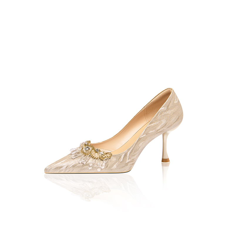 Женские туфли на тонком каблуке, золотистого цвета VVKI, Gold Blossom Beauty 6Cm Box