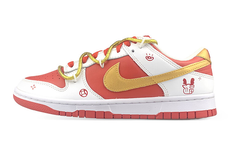 

Кроссовки Nike Dunk Skateboarding Shoes Women's Low-top White/red/gold, красный