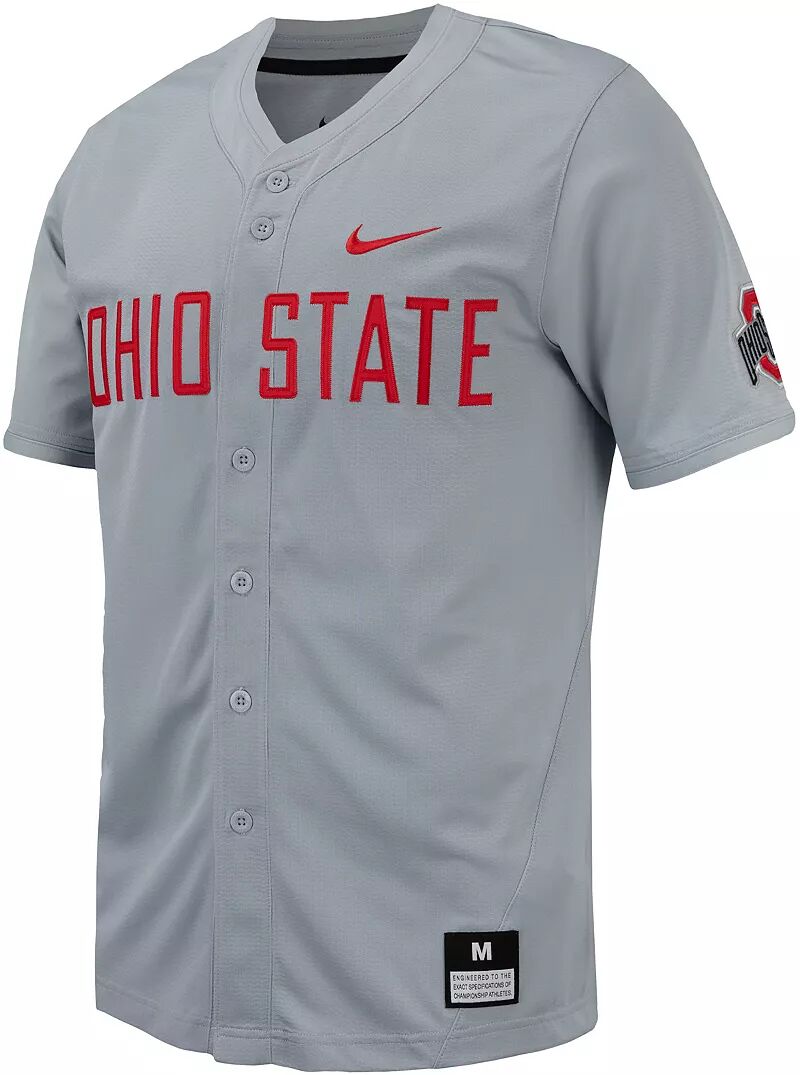 

Мужская серая бейсбольная майка с пуговицами Nike Ohio State Buckeyes, реплика