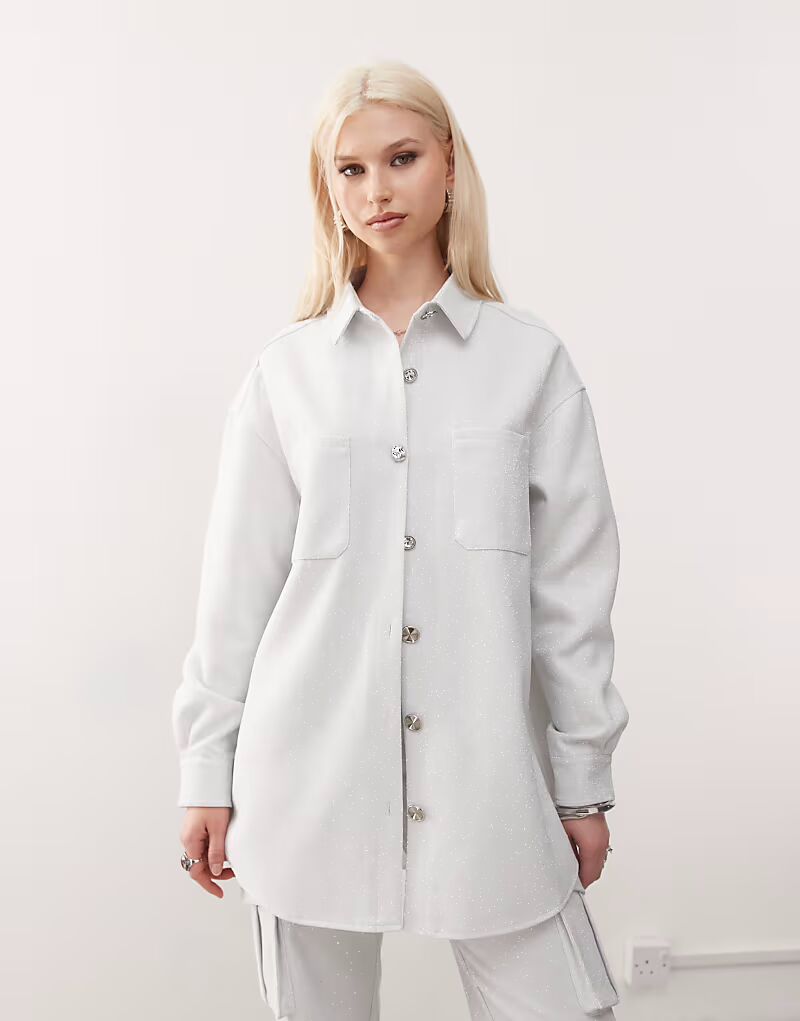 

Рубашка свободного кроя на пуговицах серебристого цвета Amy Lynn