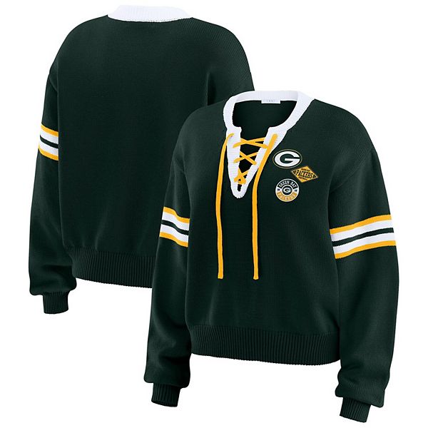 

Женский свитер Green Bay Packers зеленый на шнуровке Wear By Erin Andrews