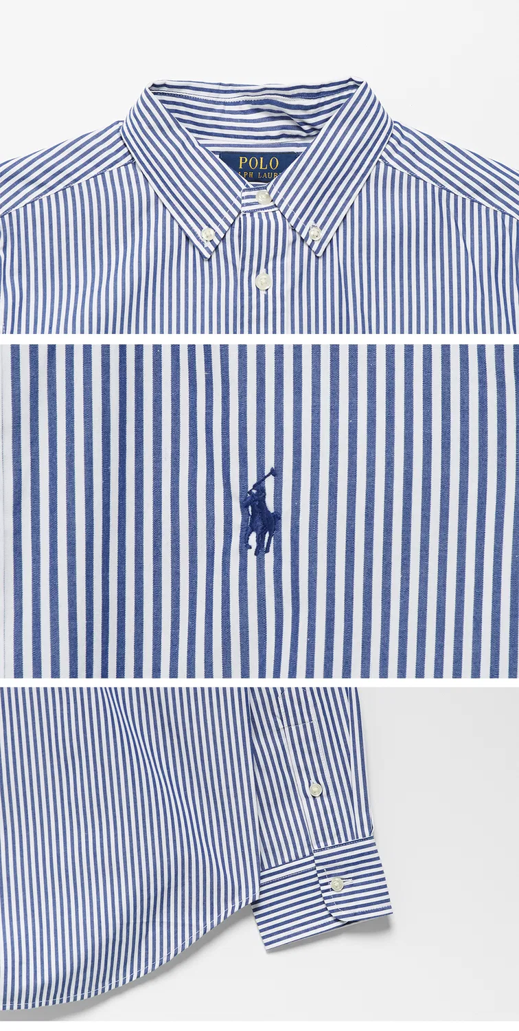 Детская рубашка Polo Ralph Lauren Children из хлопкового поплина в полоску, тёмно-синяя — фото 4