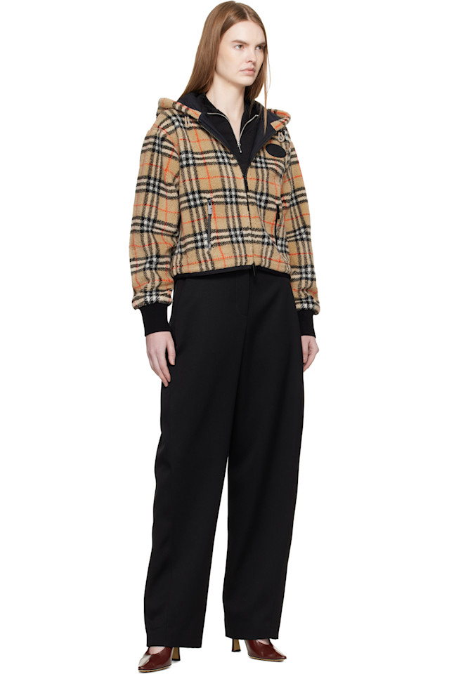 Куртка Burberry, женская, бежевый, клетчатая флисовая, укороченная — фото 4