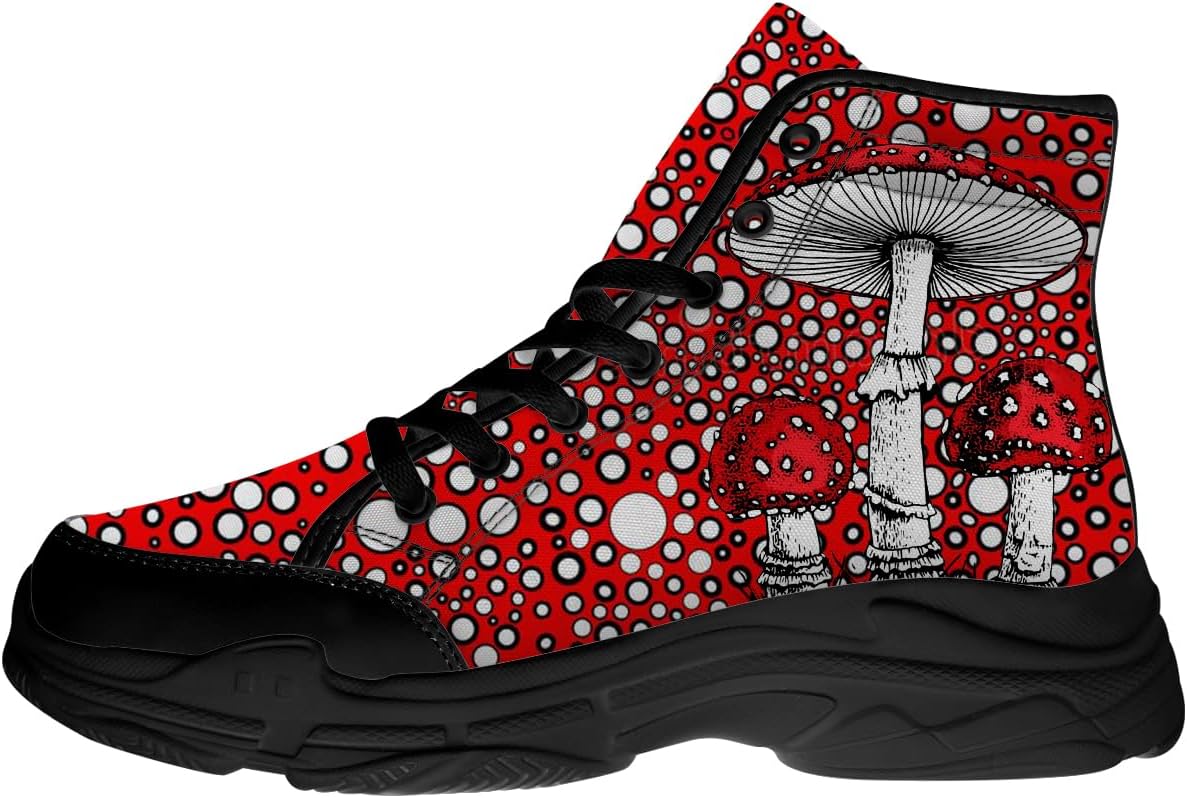 

Кроссовки Mushroom на высокой подошве для женщин, текстильные кроссовки на шнуровке, подарки для нее и для него Generic, красный