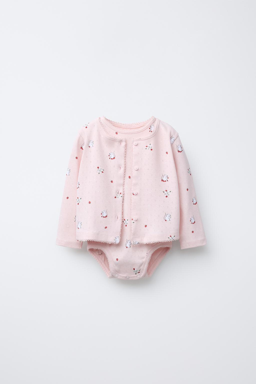 

Комплект боди и жакета с принтом pointelle ZARA, розовый