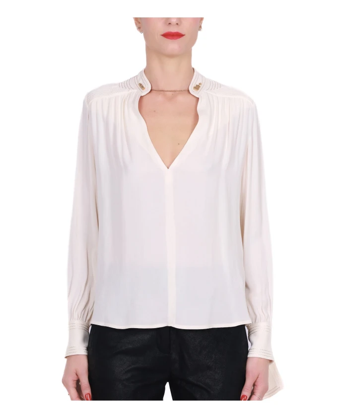 

Блузка из вискозы жоржет с запонками Elisabetta Franchi, бежевый