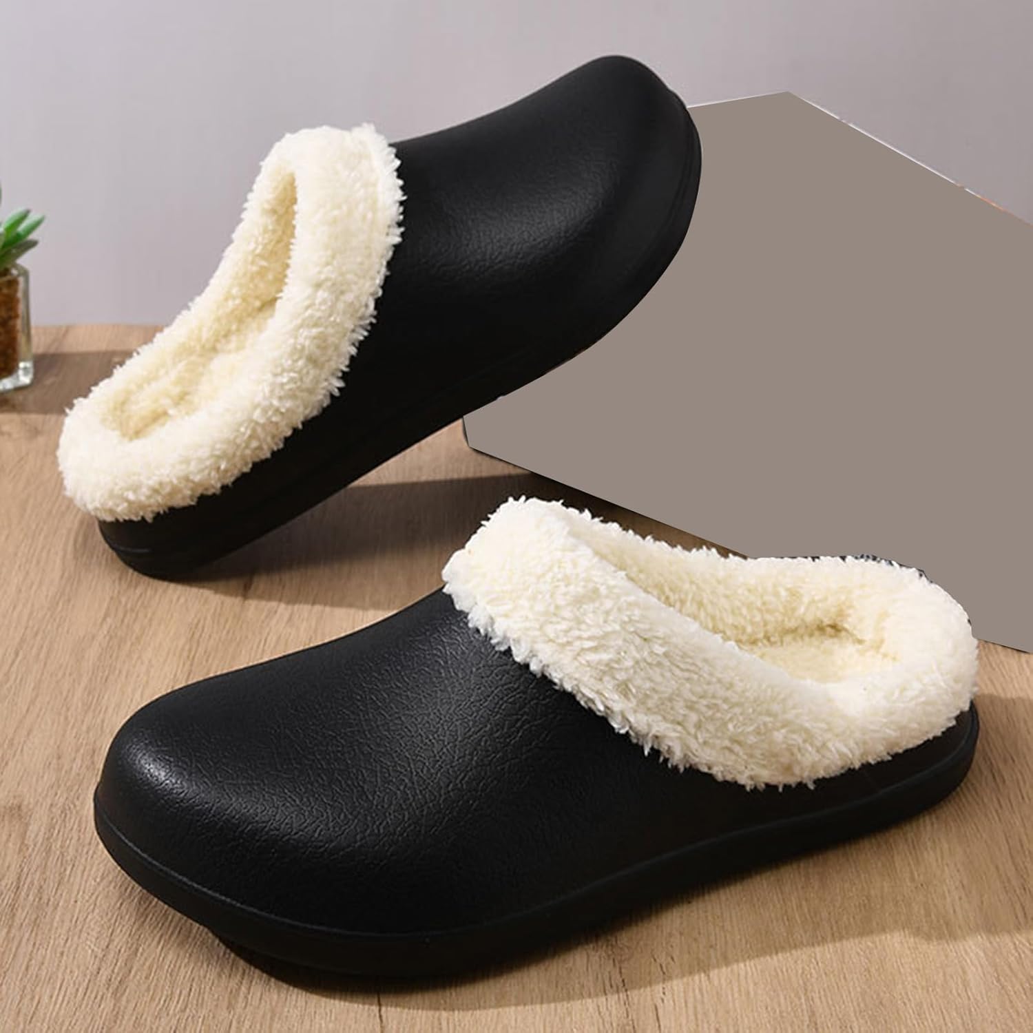 Женские сабо с меховой подкладкой Jyswoshoe, черный — фото 3
