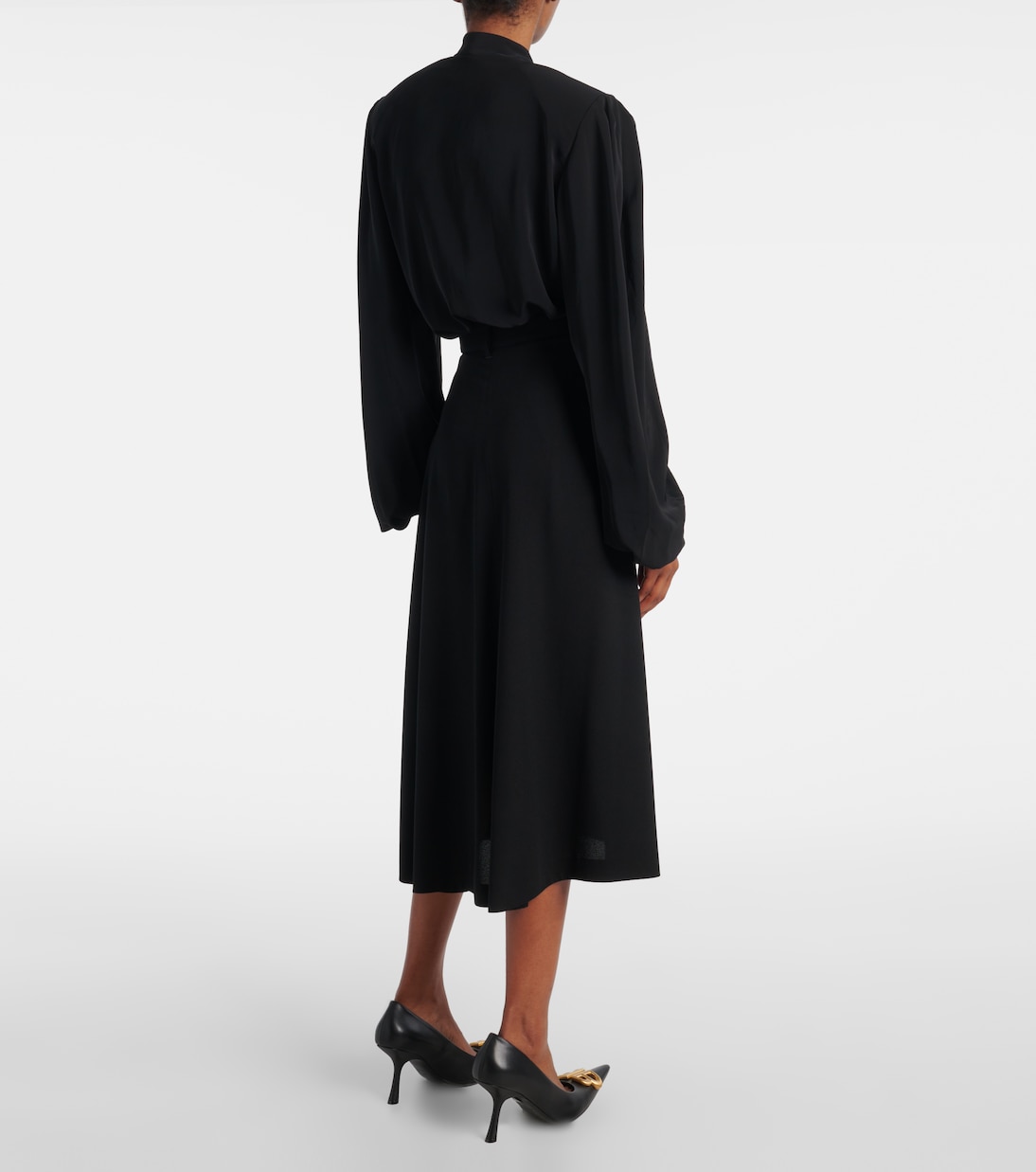 Юбка миди из плиссированного крепа с драпировкой Balenciaga, черный — фото 3