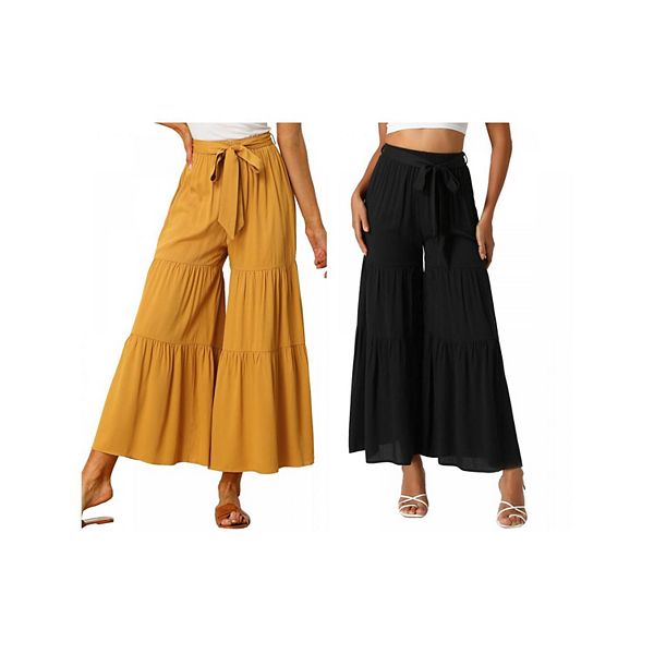 

2 пары женских брюк-палаццо с высокой талией, рюшами и поясом Inspire Chic, Black Yellow