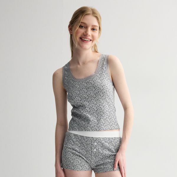 

Детский пижамный топ с кружевной отделкой и резинкой Harper & Ivy, цвет gray floral