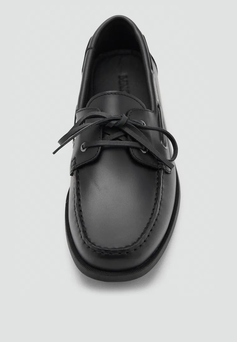 Туфли кожаные, морской стиль, Boat Shoes Mango Man, черный — фото 4