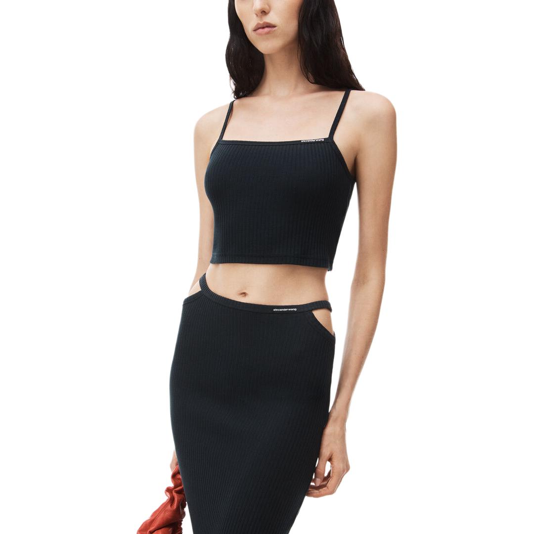 Топ с риббой и тонкими бретелями Alexander Wang, черный — фото 4
