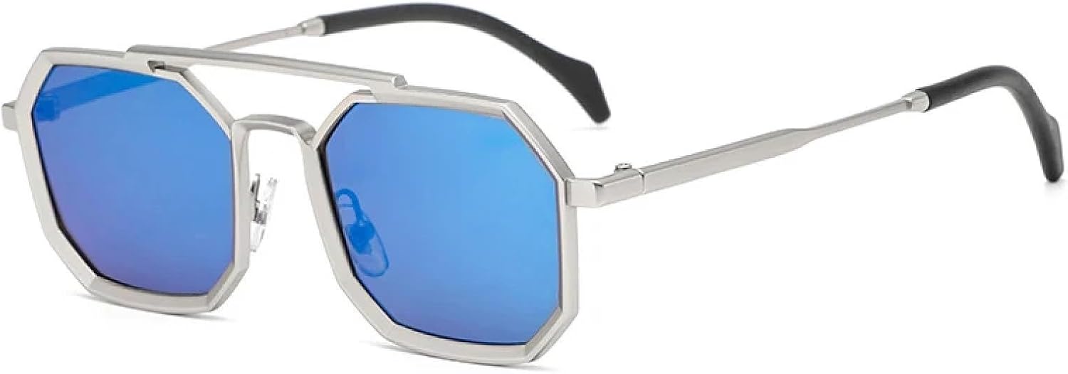 

Ретро солнцезащитные очки с двойными перемычками, многоугольные, женские, модные, в металлической оправе, зеркальные, с защитой от УФ-излучения UV400, мужские, в стиле панк TVTBBVV, Silver Blue