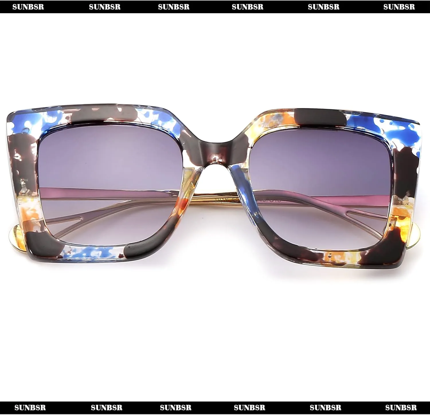 

SUNBSR Модные большие квадратные солнцезащитные очки для женщин в классической оправе, стильные, милые, в форме «кошачий глаз» Generic, A1 Blue Flower/ Grey Gradient