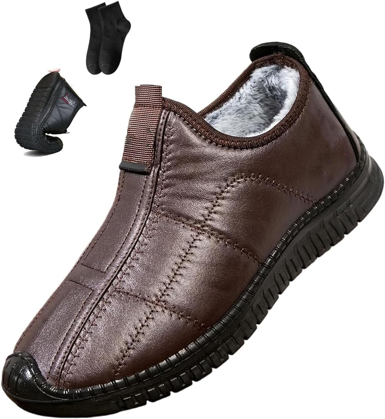 

Мужские зимние термоботинки с нескользящей подошвой, зимние ботинки для снега, водонепроницаемые зимние ботинки с меховой подкладкой, теплые ботильоны на щиколотку для улицы, удобная обувь для прогулок Noworfewer, Coffee