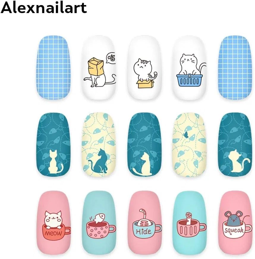Пластины для стемпинга ногтей с мультяшными животными Alexnailart — фото 2