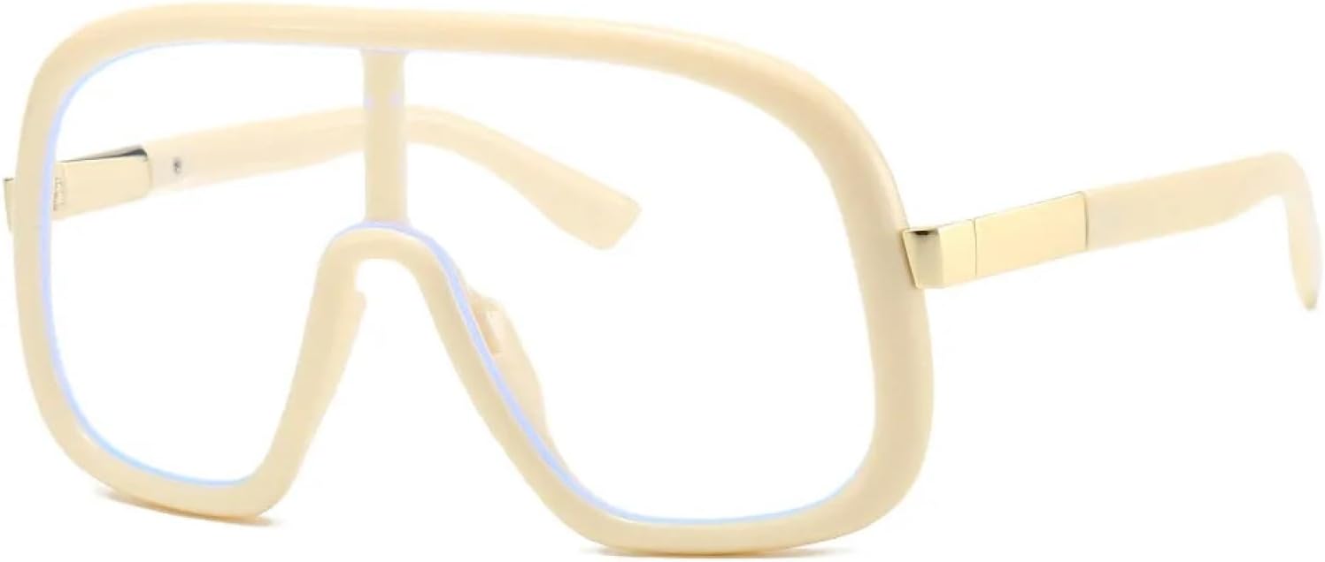 

Винтажные большие цельные солнцезащитные очки для женщин и мужчин в стиле панк, популярная модель с крупной оправой и защитой от УФ-излучения UV400 TVTBBVV, Beige Clear