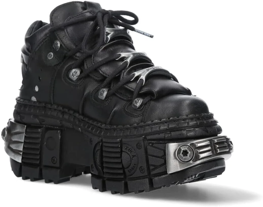 Мужские готические ботинки New Rock WALL106-S10 из черной металлической кожи с платформой, черный — фото 3
