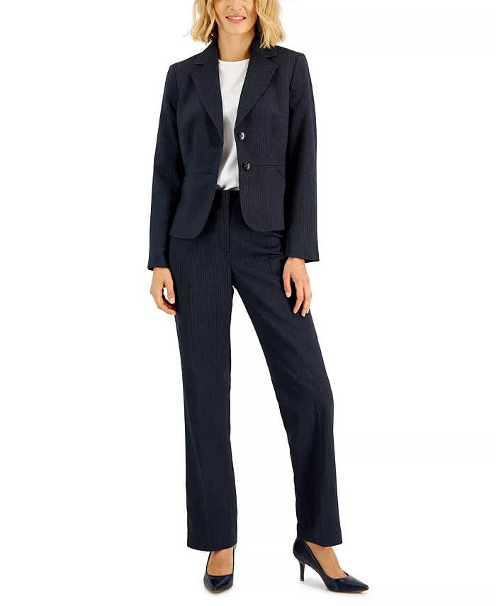 

Женский двубортный костюм в полоску, Regular & Petite Le Suit, синий
