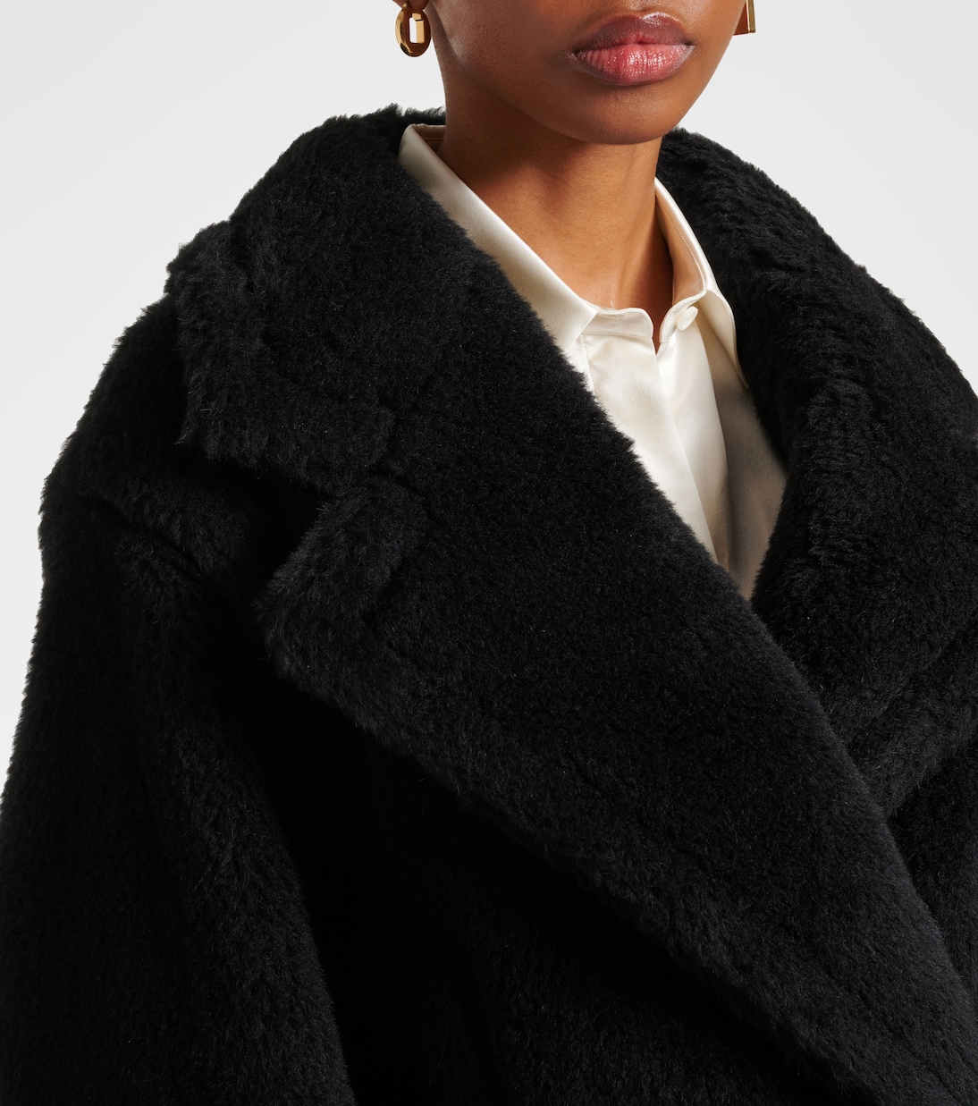 Пальто-тедди из альпаки, шерсти и шелка Oggeri Max Mara, Nero — фото 4