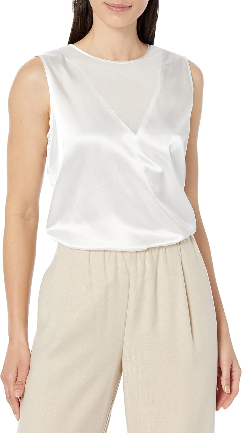 

Женский тканый топ Calvin Klein с вырезом-каплей и застежкой на пуговицы сзади, подходит для работы., Cream