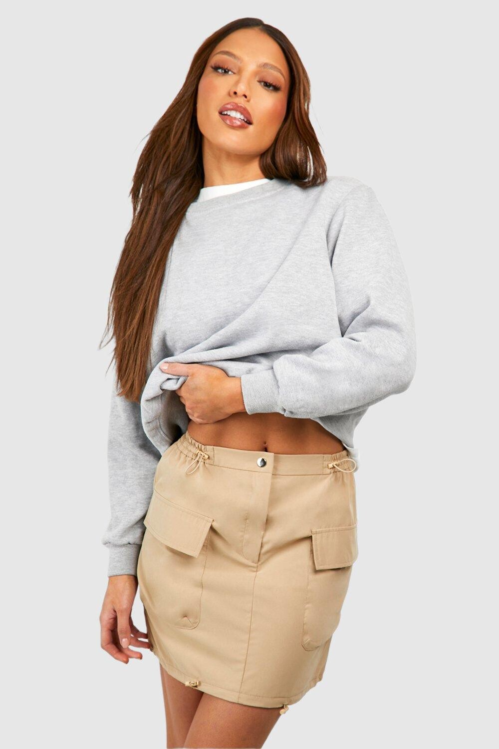

Высокая тканая мини-юбка со сборками и карманами boohoo, бежевый