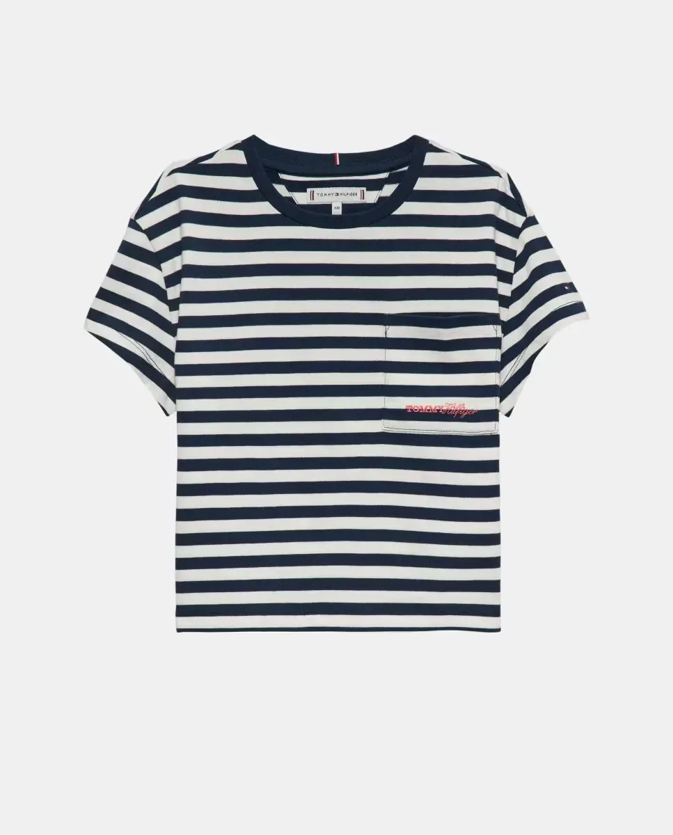 Детская полосатая футболка с карманом Tommy Hilfiger, синий