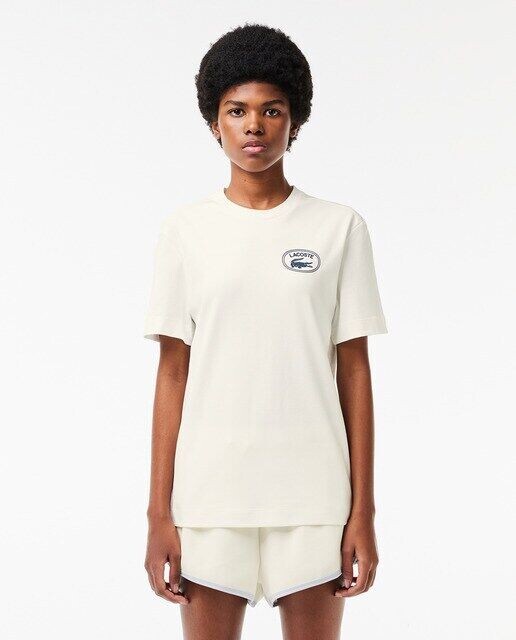 

Женская футболка обычного кроя с фирменным принтом Lacoste, белый