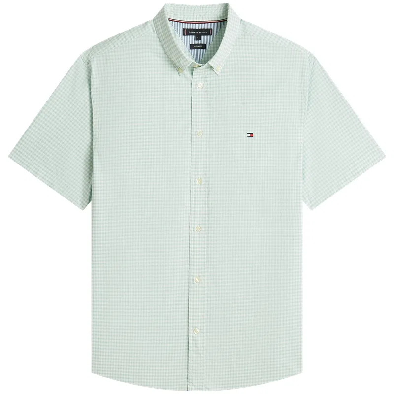 Рубашка мужская moderate Tommy Hilfiger, Green White Plaid Pattern 0N1