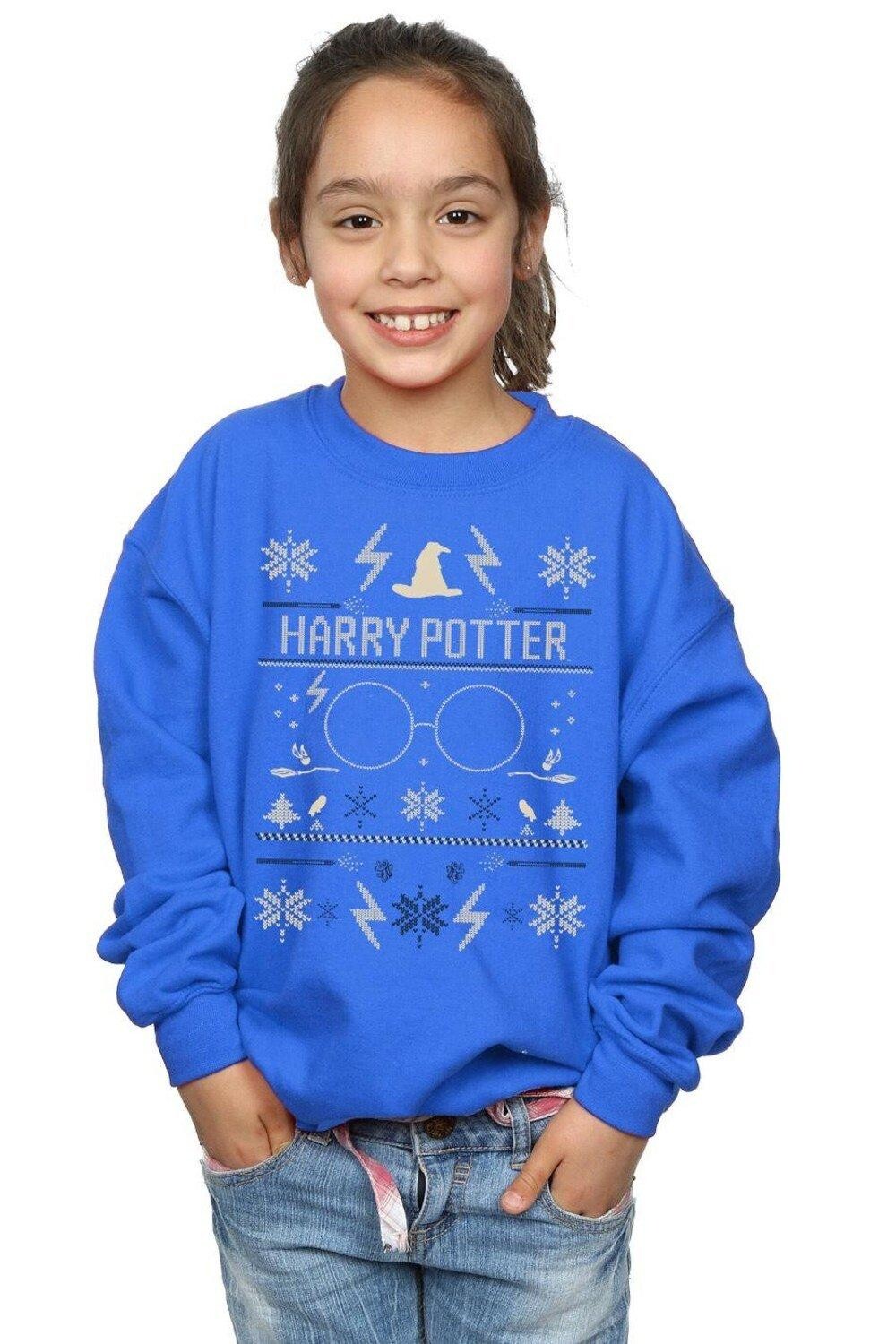 

Толстовка с рождественским узором Harry Potter, синий