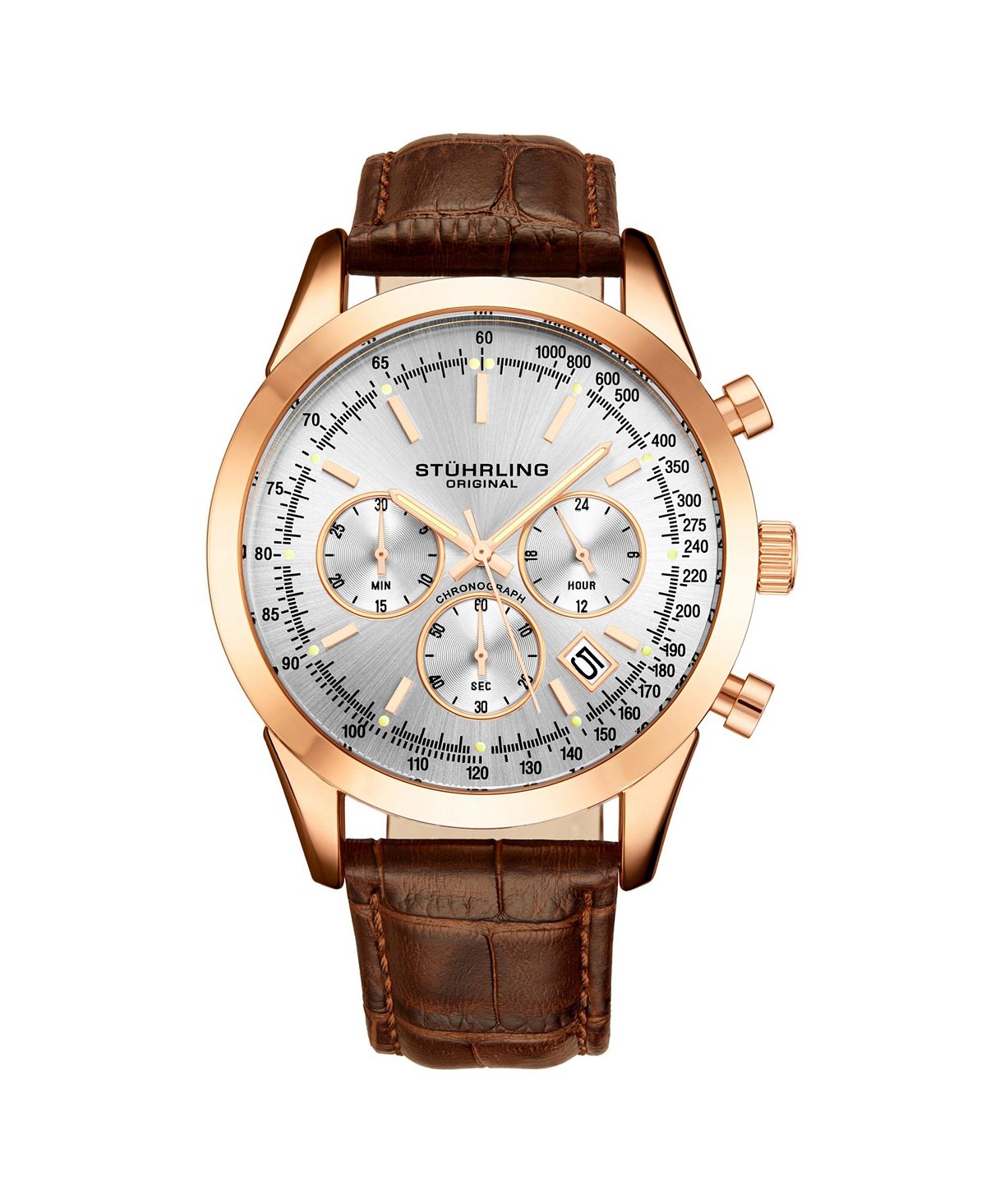 

Мужские часы Monaco Brown Leather, серебристый циферблат, круглые часы 44 мм Stuhrling