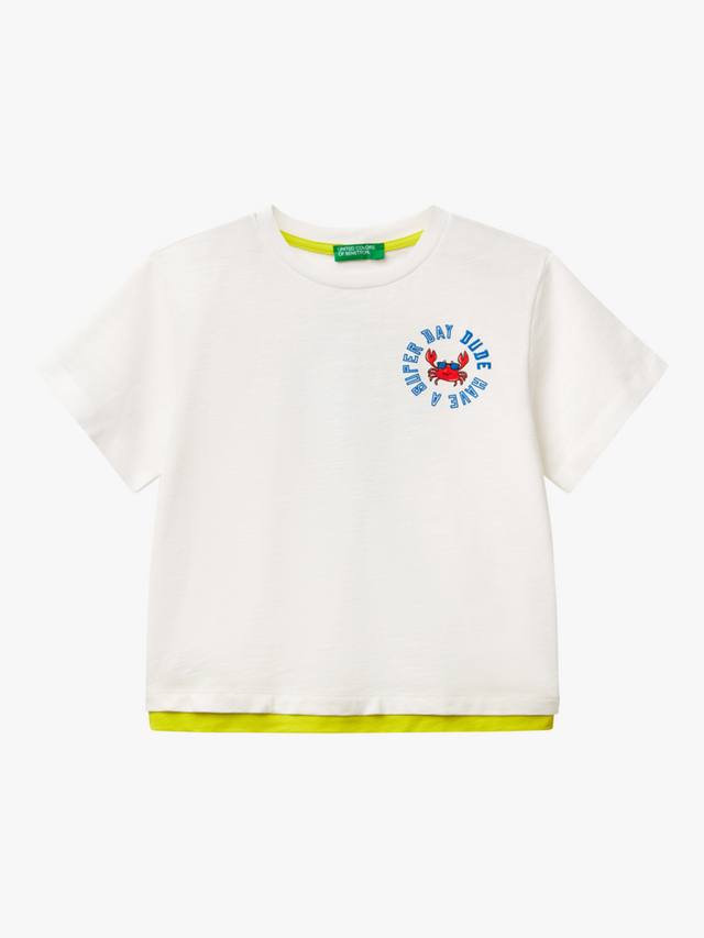 

Детская футболка с принтом из хлопка Benetton, Offwhite